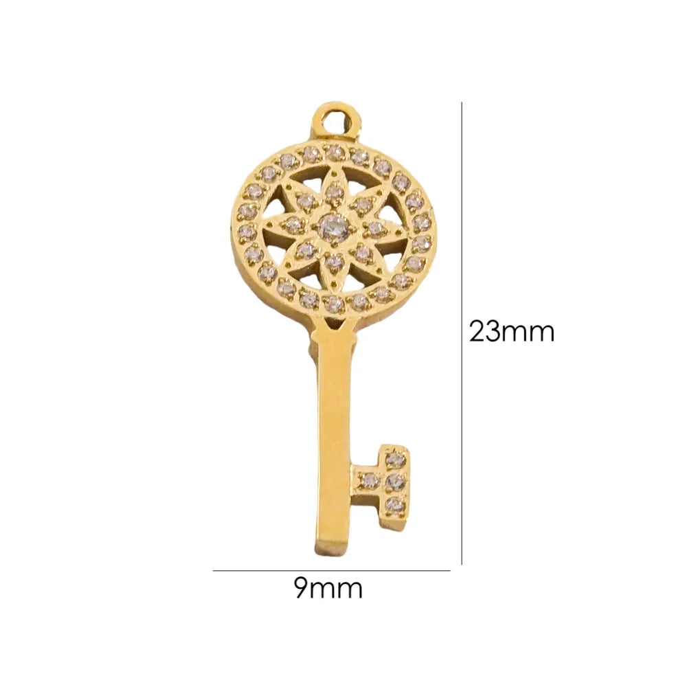 1 Piece 304 Stainless Steel Natural Stone 14K Gold Plated Starfish Heart Shape Key Pendant