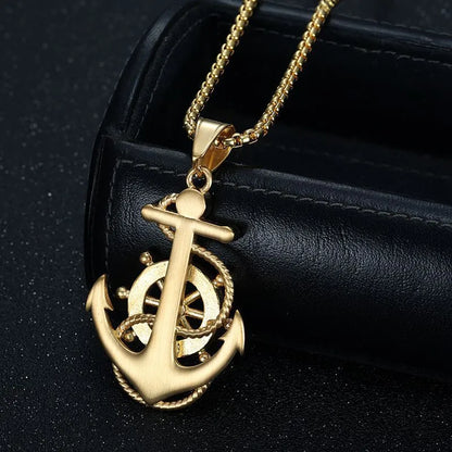 1 Piece 32*56mm Titanium Steel Rhinestones Rudder Anchor Pendant Chain