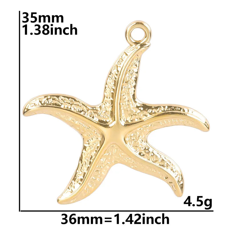 1 Piece 36*35mm Hole 2~2.9mm 304 Stainless Steel 18K Gold Plated Starfish Polished Hammered Pendant