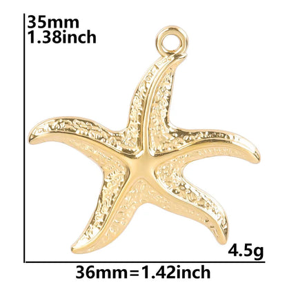 1 Piece 36*35mm Hole 2~2.9mm 304 Stainless Steel 18K Gold Plated Starfish Polished Hammered Pendant