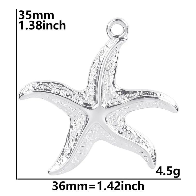 1 Piece 36*35mm Hole 2~2.9mm 304 Stainless Steel 18K Gold Plated Starfish Polished Hammered Pendant