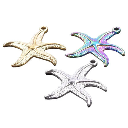 1 Piece 36*35mm Hole 2~2.9mm 304 Stainless Steel 18K Gold Plated Starfish Polished Hammered Pendant