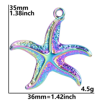 1 Piece 36*35mm Hole 2~2.9mm 304 Stainless Steel 18K Gold Plated Starfish Polished Hammered Pendant