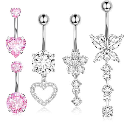 1 Piece 5 Pieces Belly Rings Simple Style Heart Shape Butterfly 316 Stainless Steel  Inlay Zircon