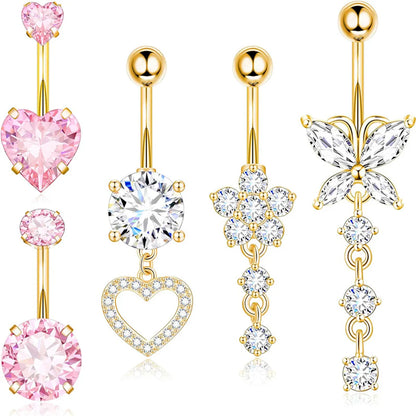 1 Piece 5 Pieces Belly Rings Simple Style Heart Shape Butterfly 316 Stainless Steel  Inlay Zircon