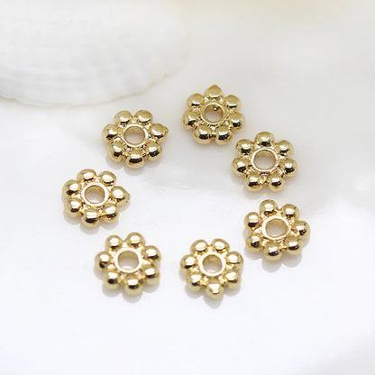 1 Piece 5.5mm Diameter Diameter 7 Mm Copper 14K Gold Plated Flower Polished Spacer Bars