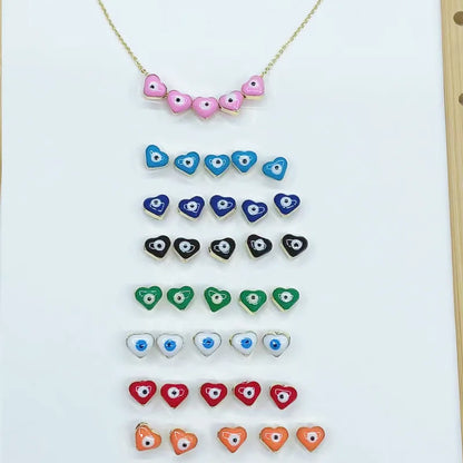 1 Piece 7 * 8mm Diameter 8mm Hole 1~1.9mm Hole 2~2.9mm Copper Heart Shape Eye Flower Beads