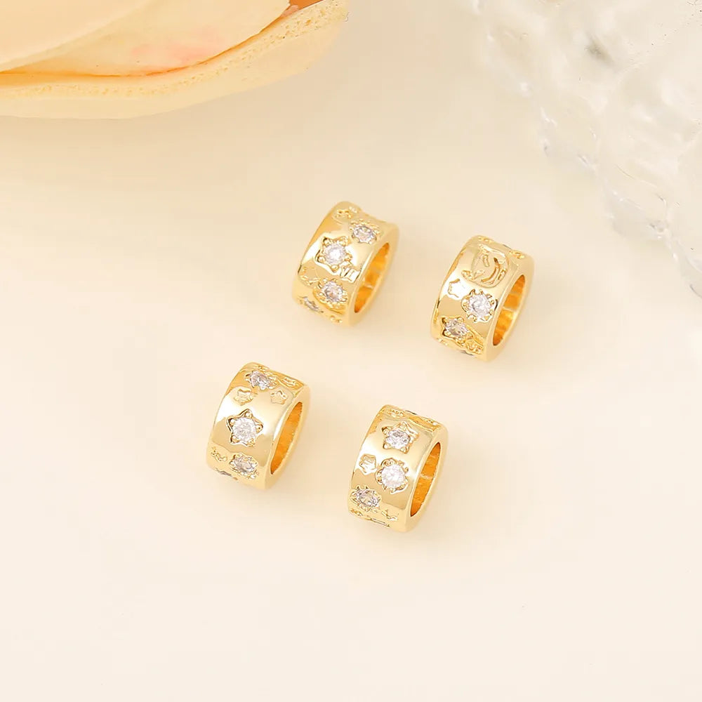 1 Piece 7.5*4.5mm 5mm Copper Zircon 18K Gold Plated Round Star Polished Beads Spacer Bars