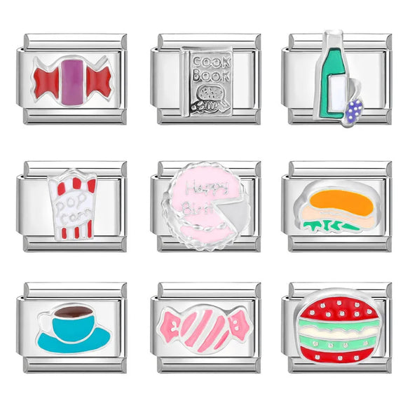 1 Piece 9*10mm 304 Stainless Steel Letter Candy Bow Knot Italian Charms