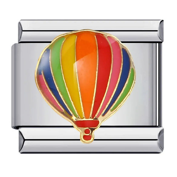 1 Piece 9*10mm 304 Stainless Steel Rainbow Hot Air Balloon Heart Shape Italian Charms
