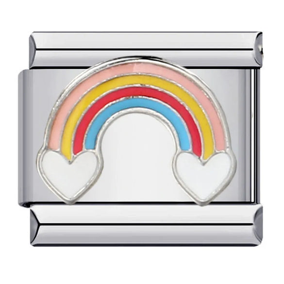 1 Piece 9*10mm 304 Stainless Steel Rainbow Hot Air Balloon Heart Shape Italian Charms