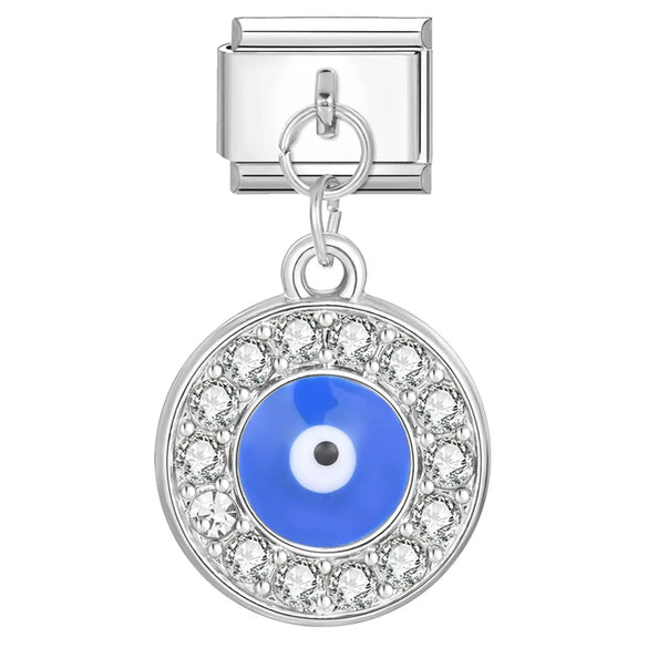 1 Piece 9*10mm 304 Stainless Steel Zircon Heart Shape Eye Italian Charms