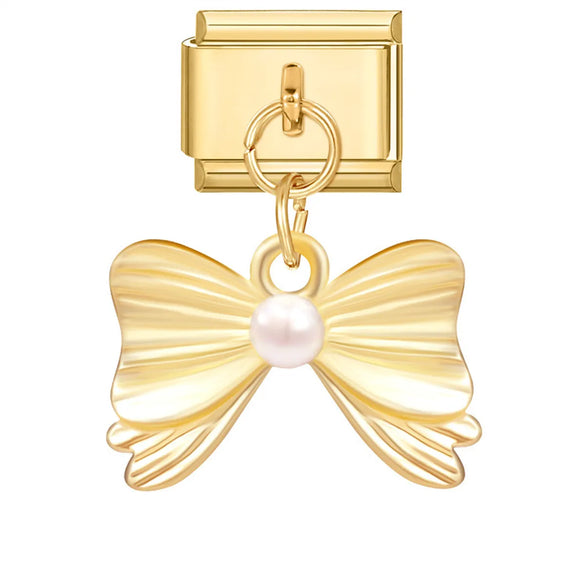 1 Piece 9*10mm 304 Stainless Steel Zircon Heart Shape Flower Bow Knot Italian Charms