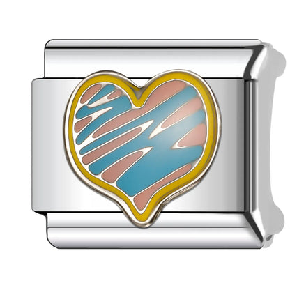 1 Piece 9*10mm Titanium Steel Copper Rainbow Heart Shape Butterfly Italian Charms