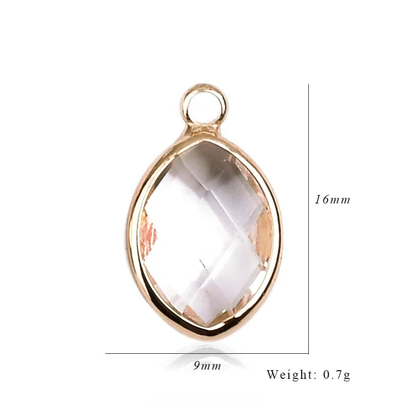 1 Piece 9*16mm Copper Glass Birthstone Oval Pendant