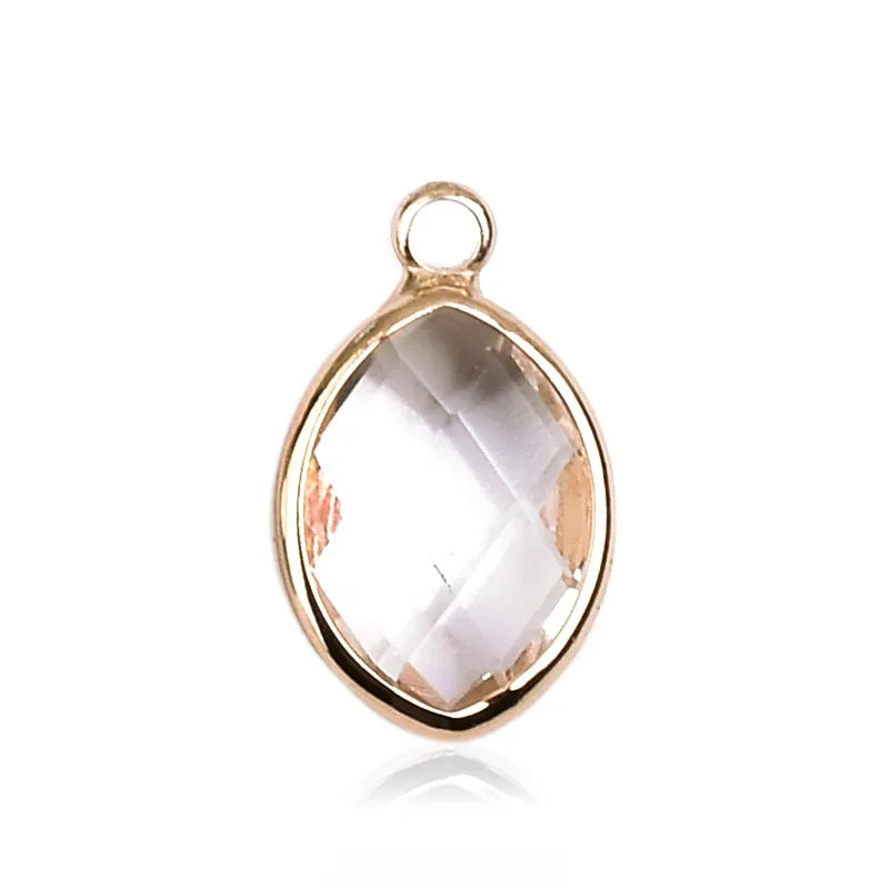 1 Piece 9*16mm Copper Glass Birthstone Oval Pendant