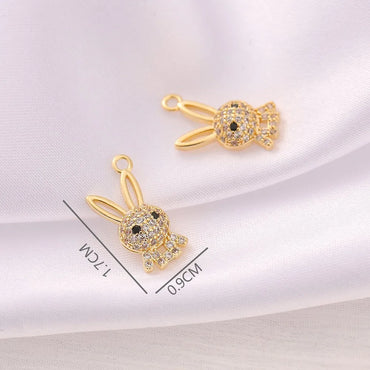 1 Piece 9 * 17mm Copper Zircon 18K Gold Plated Rabbit Polished Pendant