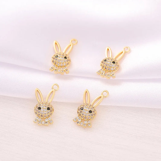 1 Piece 9 * 17mm Copper Zircon 18K Gold Plated Rabbit Polished Pendant