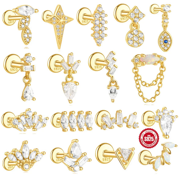 1 Piece 925 Sterling Silver Zircon 925 Sterling Silver Earrings Geometric Devil'S Eye Ear Studs