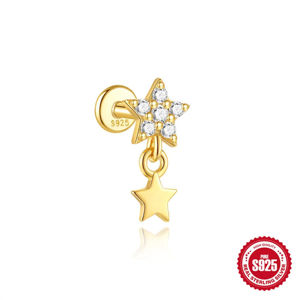 1 Piece 925 Sterling Silver Zircon 925 Sterling Silver Earrings Star Heart Shape Ear Studs