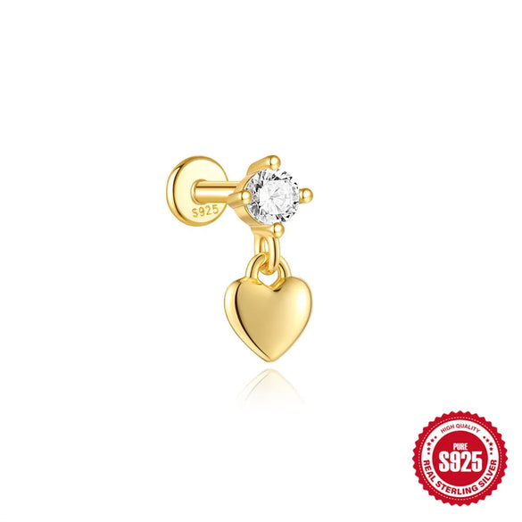 1 Piece 925 Sterling Silver Zircon 925 Sterling Silver Earrings Star Heart Shape Ear Studs