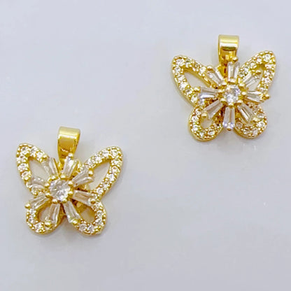 1 Piece Artificial Gemstones Copper Zircon 18K Gold Plated Flower Butterfly Snowflake Pendant