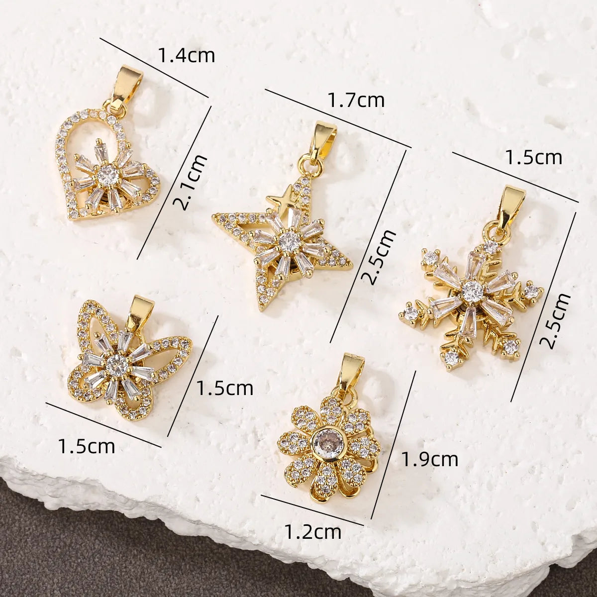 1 Piece Artificial Gemstones Copper Zircon 18K Gold Plated Flower Butterfly Snowflake Pendant