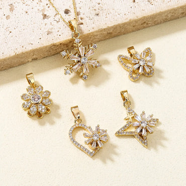 1 Piece Artificial Gemstones Copper Zircon 18K Gold Plated Flower Butterfly Snowflake Pendant