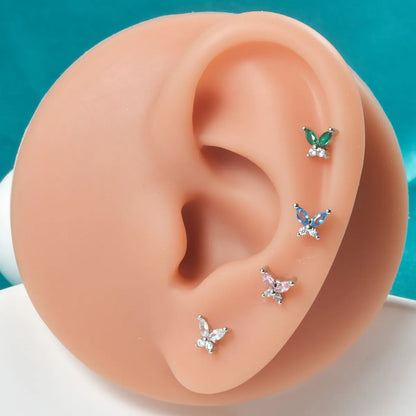 1 Piece Ear Cartilage Rings & Studs Artistic Butterfly 304 Stainless Steel Turquoise Zircon Inlay Turquoise Zircon