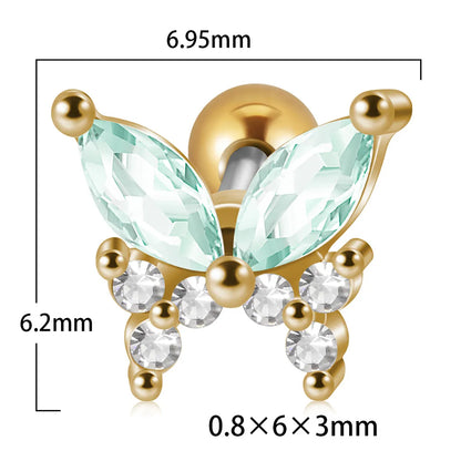 1 Piece Ear Cartilage Rings & Studs Artistic Butterfly 304 Stainless Steel Turquoise Zircon Inlay Turquoise Zircon