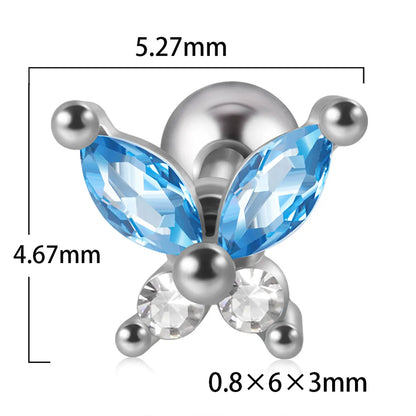 1 Piece Ear Cartilage Rings & Studs Artistic Butterfly 304 Stainless Steel Turquoise Zircon Inlay Turquoise Zircon