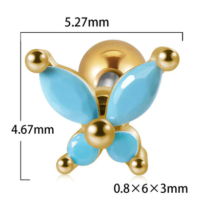 1 Piece Ear Cartilage Rings & Studs Artistic Butterfly 304 Stainless Steel Turquoise Zircon Inlay Turquoise Zircon