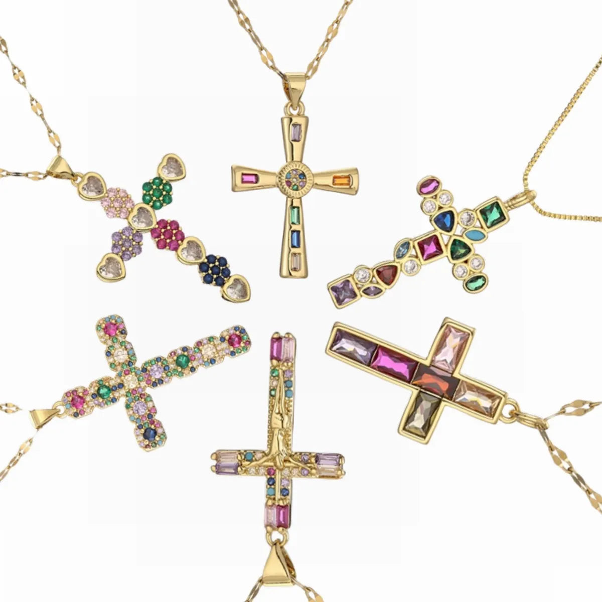 1 Piece Artistic Cross Copper Plating Inlay Zircon Pendant Necklace