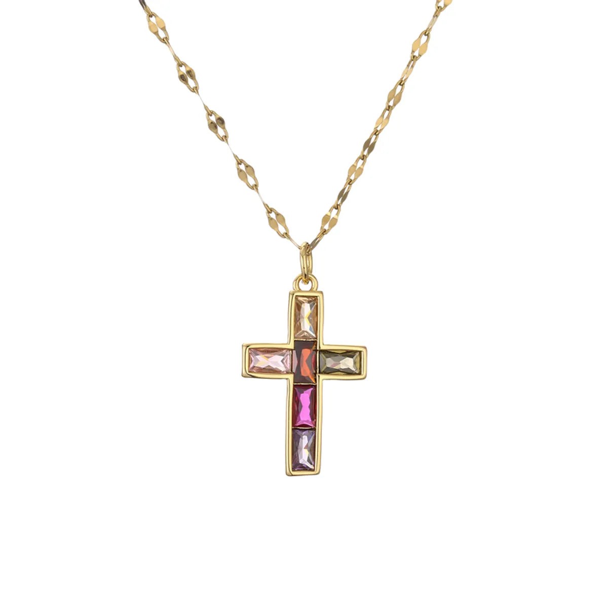 1 Piece Artistic Cross Copper Plating Inlay Zircon Pendant Necklace