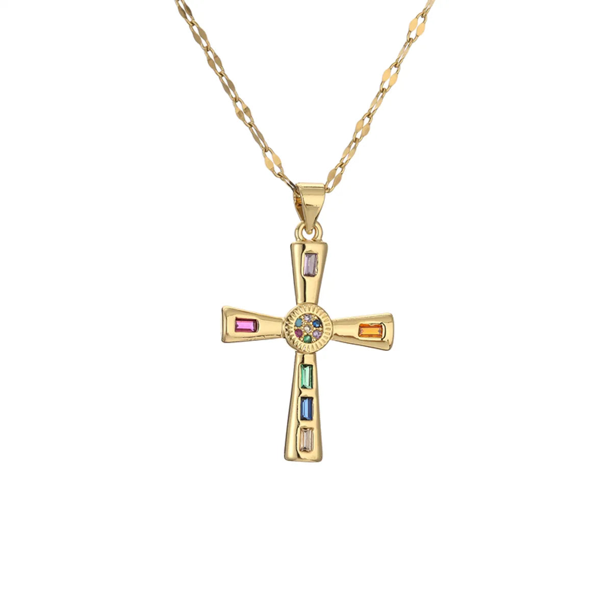 1 Piece Artistic Cross Copper Plating Inlay Zircon Pendant Necklace