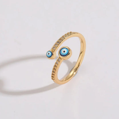 1 Piece Artistic Devil'S Eye Copper Asymmetrical Plating Inlay Zircon 14k Gold Plated Open Ring