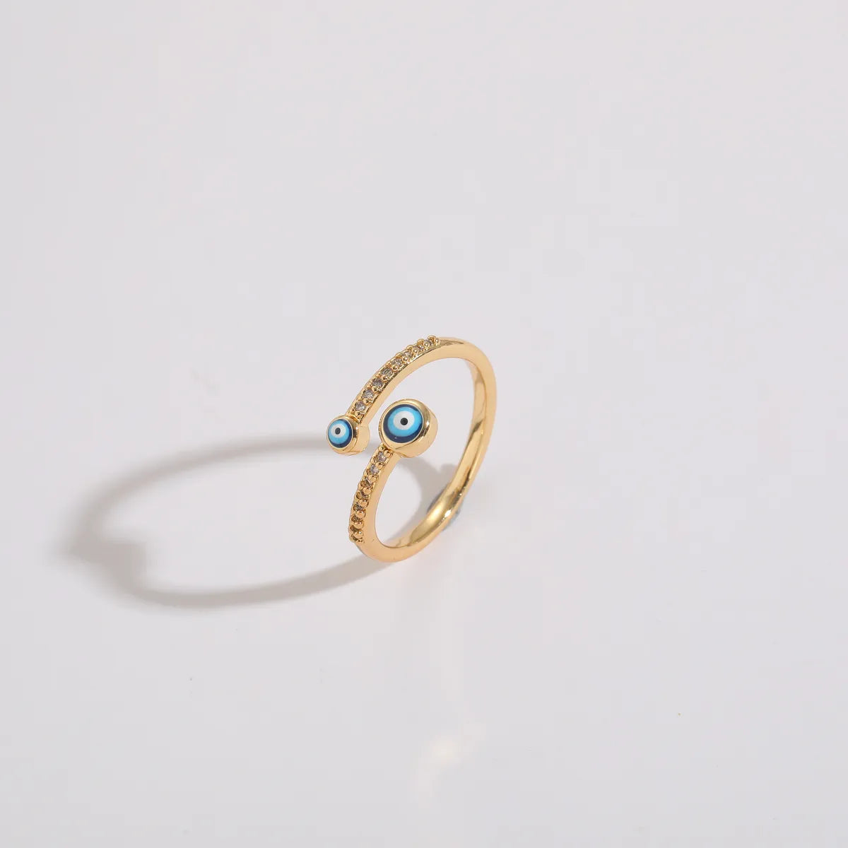 1 Piece Artistic Devil'S Eye Copper Asymmetrical Plating Inlay Zircon 14k Gold Plated Open Ring