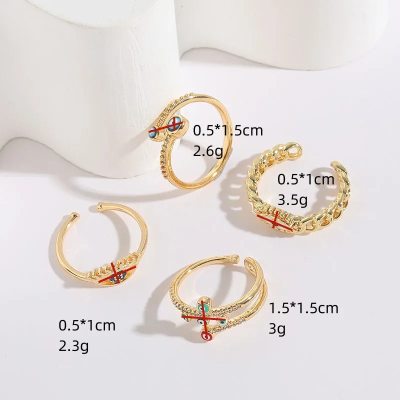 1 Piece Artistic Devil'S Eye Copper Asymmetrical Plating Inlay Zircon 14k Gold Plated Open Ring