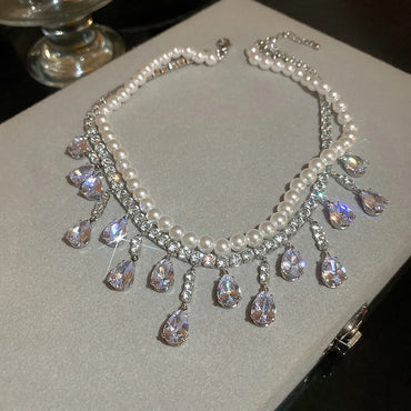 1 Piece Baroque Style Water Droplets Rhinestone Pearl Inlay Zircon Women's Layered Necklaces