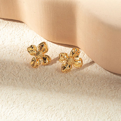 1 Piece Basic Modern Style Classic Style Flower Plating 304 Stainless Steel 14K Gold Plated Drop Earrings Ear Studs