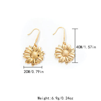 1 Piece Basic Modern Style Classic Style Flower Plating 304 Stainless Steel 14K Gold Plated Drop Earrings Ear Studs