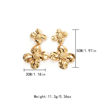 1 Piece Basic Modern Style Classic Style Flower Plating 304 Stainless Steel 14K Gold Plated Drop Earrings Ear Studs