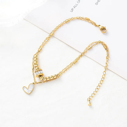 Beach Heart Shape Stainless Steel Layered Plating Inlay Zircon 18k Gold Plated Platinum Plated Women's Anklet