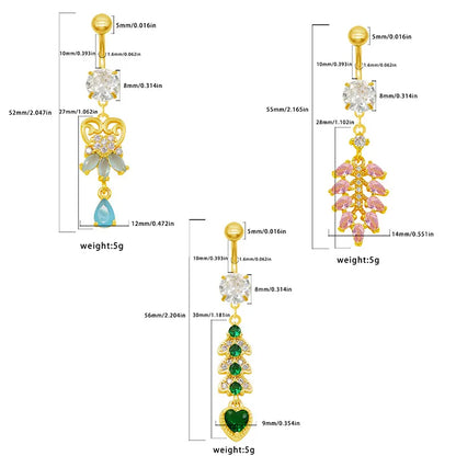 1 Piece Belly Rings Casual Elegant Classic Style Water Droplets Heart Shape 316 Stainless Steel  Alloy Inlay Resin Rhinestones Glass Gold Plated