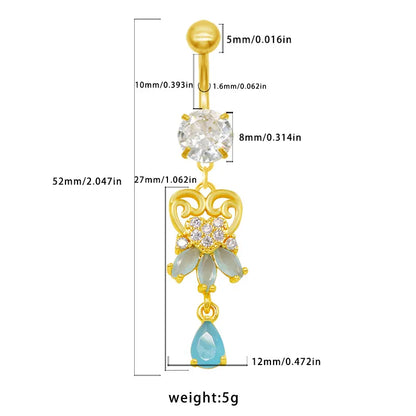 1 Piece Belly Rings Casual Elegant Classic Style Water Droplets Heart Shape 316 Stainless Steel  Alloy Inlay Resin Rhinestones Glass Gold Plated