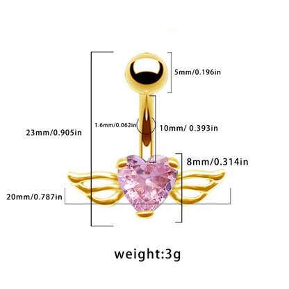 1 Piece Belly Rings Casual Simple Style Heart Shape Wings 316 Stainless Steel  Alloy Inlay Zircon Gold Plated Silver Plated