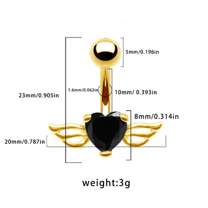 1 Piece Belly Rings Casual Simple Style Heart Shape Wings 316 Stainless Steel  Alloy Inlay Zircon Gold Plated Silver Plated