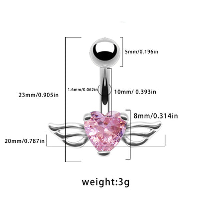 1 Piece Belly Rings Casual Simple Style Heart Shape Wings 316 Stainless Steel  Alloy Inlay Zircon Gold Plated Silver Plated