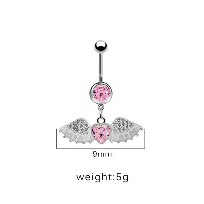 1 Piece Belly Rings Cute Pastoral Simple Style Star Heart Shape Wings Stainless Steel Alloy Plating Inlay Acrylic Rhinestones Glass White Gold Plated