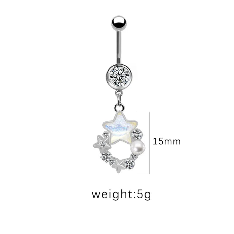 1 Piece Belly Rings Cute Pastoral Simple Style Star Heart Shape Wings Stainless Steel Alloy Plating Inlay Acrylic Rhinestones Glass White Gold Plated